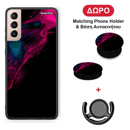 Watercolor Pink Black - Samsung Galaxy S21+ θήκη + Δώρο Phone Holder & Βάση Αυτοκινήτου