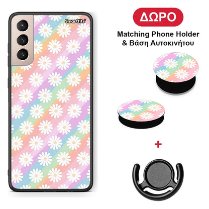 White Daisies - Samsung Galaxy S21+ θήκη + Δώρο Phone Holder & Βάση Αυτοκινήτου
