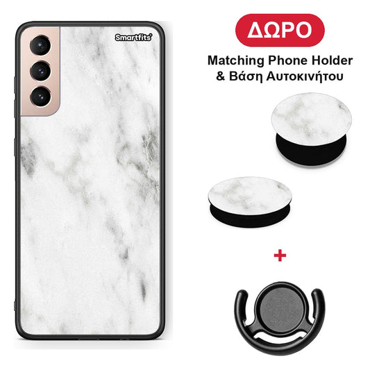 Marble White - Samsung Galaxy S21+ θήκη + Δώρο Phone Holder & Βάση Αυτοκινήτου
