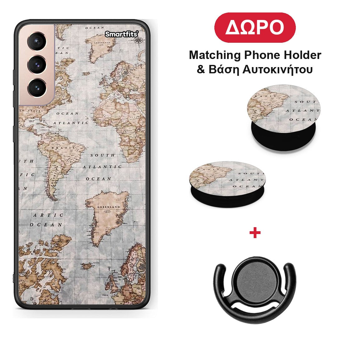 World Map - Samsung Galaxy S21+ θήκη + Δώρο Phone Holder & Βάση Αυτοκινήτου