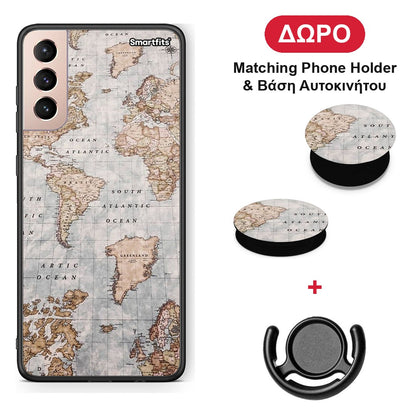 World Map - Samsung Galaxy S21+ θήκη + Δώρο Phone Holder & Βάση Αυτοκινήτου