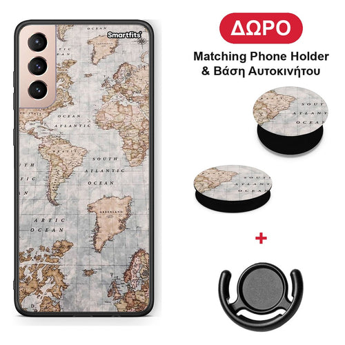 World Map - Samsung Galaxy S21+ θήκη + Δώρο Phone Holder & Βάση Αυτοκινήτου