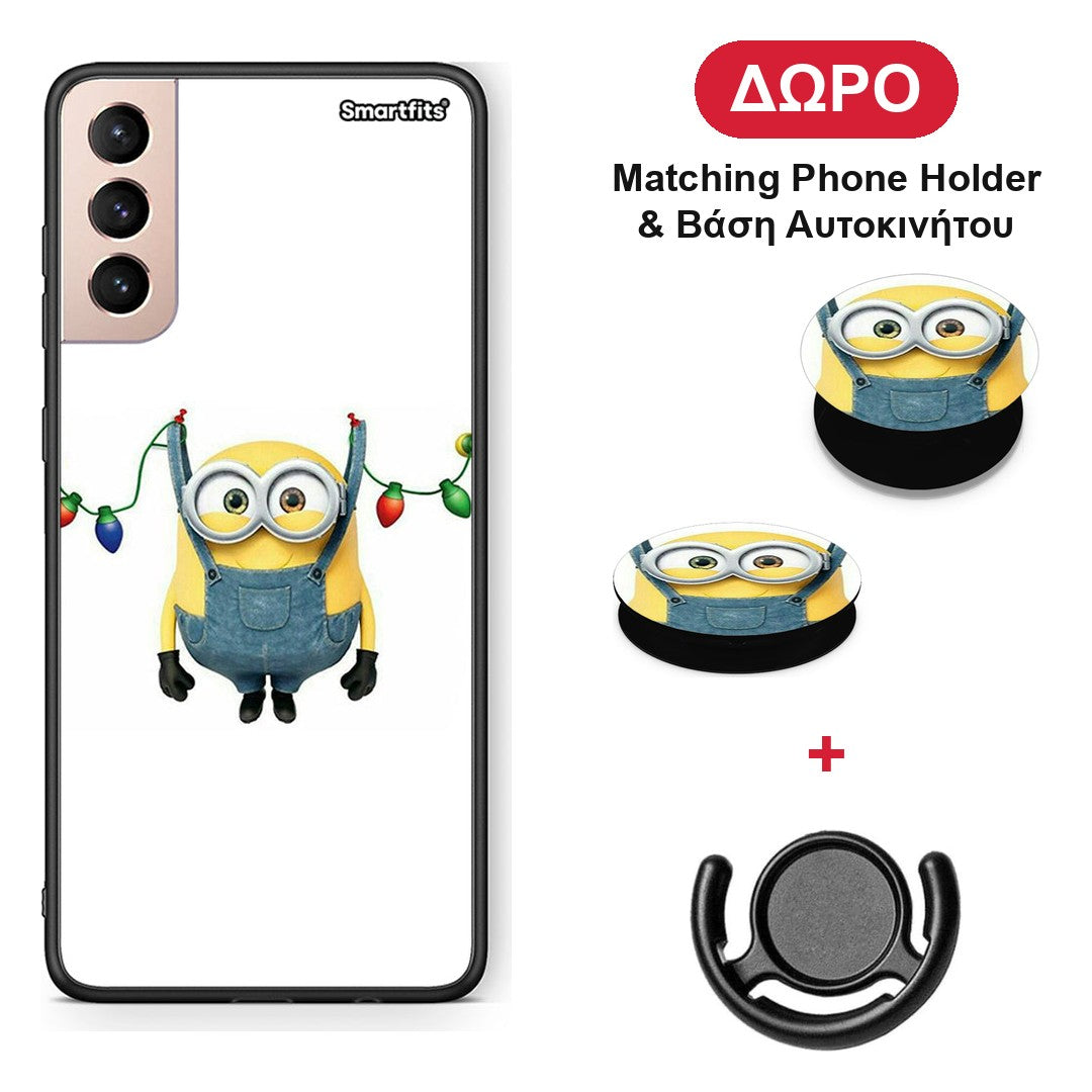 Xmas Minion Lights - Samsung Galaxy S21+ θήκη + Δώρο Phone Holder & Βάση Αυτοκινήτου
