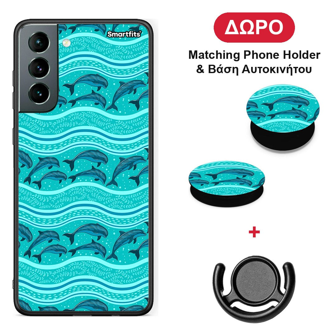 Swimming Dolphins - Samsung Galaxy S21 θήκη + Δώρο Phone Holder & Βάση Αυτοκινήτου