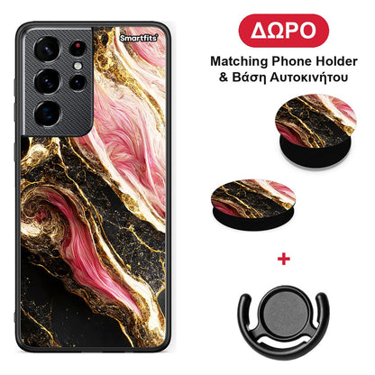 Glamorous Pink Marble - Samsung Galaxy S21 Ultra θήκη + Δώρο Phone Holder & Βάση Αυτοκινήτου