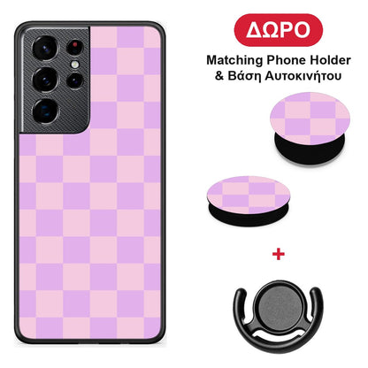 Lavender and Pink Checkerboard - Samsung Galaxy S21 Ultra θήκη + Δώρο Phone Holder & Βάση Αυτοκινήτου