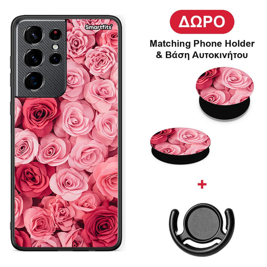 Valentine RoseGarden - Samsung Galaxy S21 Ultra θήκη + Δώρο Phone Holder & Βάση Αυτοκινήτου