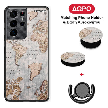 World Map - Samsung Galaxy S21 Ultra θήκη + Δώρο Phone Holder & Βάση Αυτοκινήτου