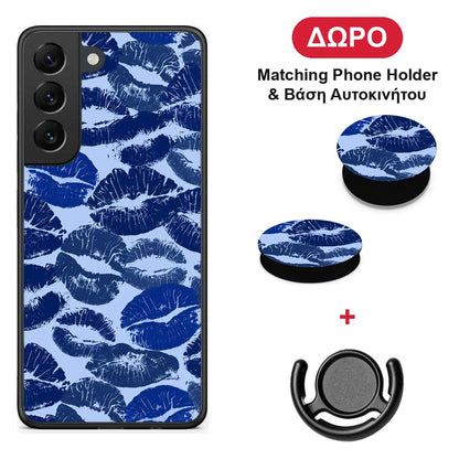 Blue Lipstick Kisses - Samsung Galaxy S22 θήκη + Δώρο Phone Holder & Βάση Αυτοκινήτου