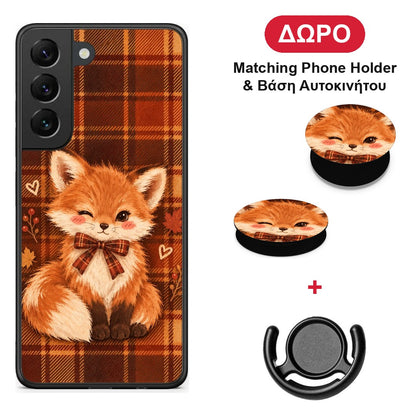 Fox on Autumn Tartan - Samsung Galaxy S22 θήκη + Δώρο Phone Holder & Βάση Αυτοκινήτου