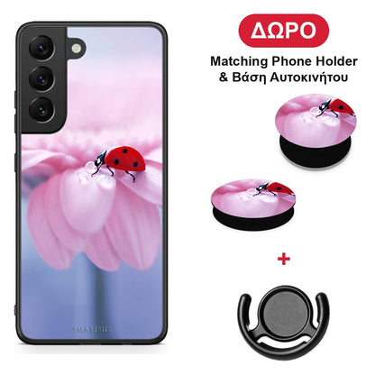Ladybug Flower - Samsung Galaxy S22 θήκη + Δώρο Phone Holder & Βάση Αυτοκινήτου