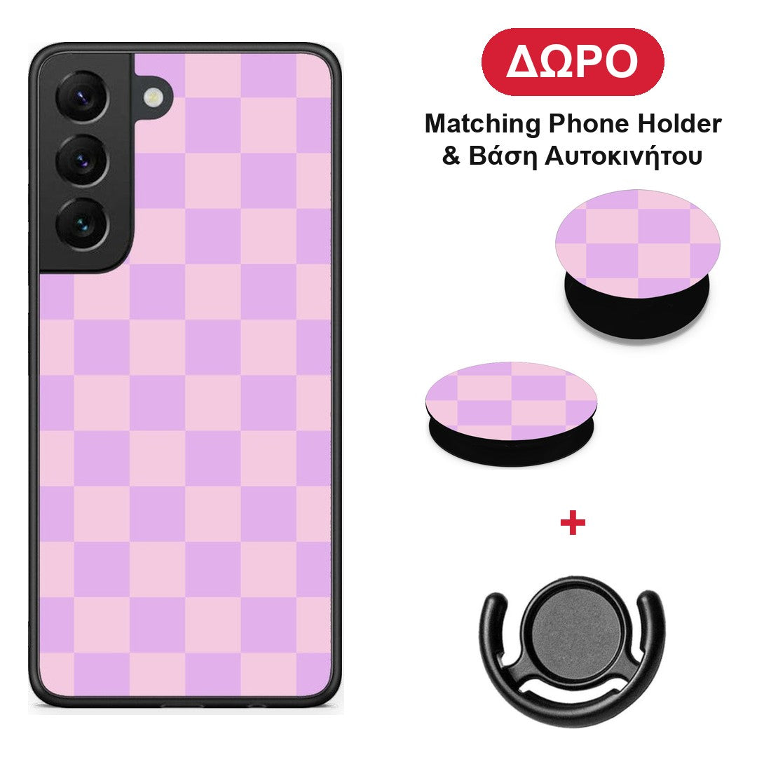 Lavender and Pink Checkerboard - Samsung Galaxy S22 θήκη + Δώρο Phone Holder & Βάση Αυτοκινήτου