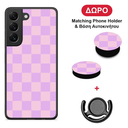 Lavender and Pink Checkerboard - Samsung Galaxy S22 θήκη + Δώρο Phone Holder & Βάση Αυτοκινήτου