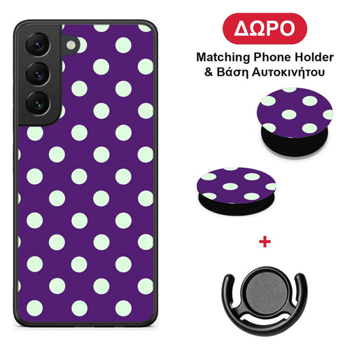 Mint Polka Dots on Purple - Samsung Galaxy S22 θήκη + Δώρο Phone Holder & Βάση Αυτοκινήτου