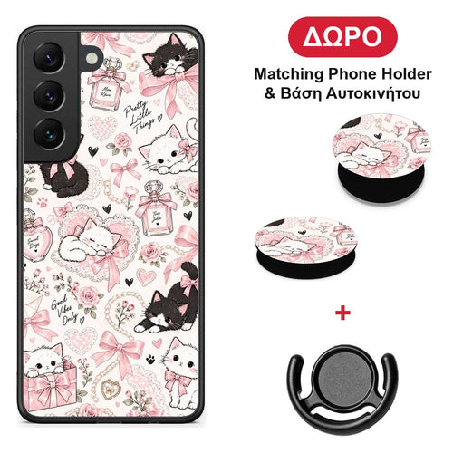 Pink Bows and Kittens Collage - Samsung Galaxy S22 θήκη + Δώρο Phone Holder & Βάση Αυτοκινήτου