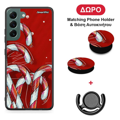 Candy Cane - Samsung Galaxy S22 Plus θήκη + Δώρο Phone Holder & Βάση Αυτοκινήτου