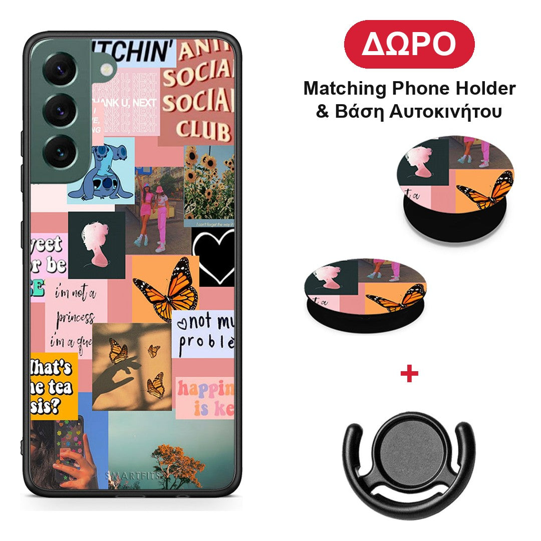 Collage Bitchin - Samsung Galaxy S22 Plus θήκη + Δώρο Phone Holder & Βάση Αυτοκινήτου