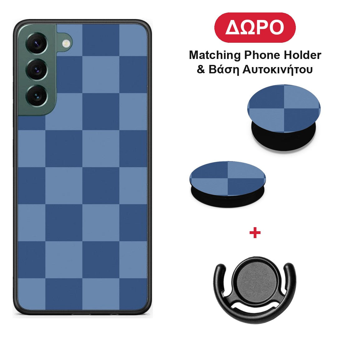 Denim Blue Checkerboard - Samsung Galaxy S22 Plus θήκη + Δώρο Phone Holder & Βάση Αυτοκινήτου