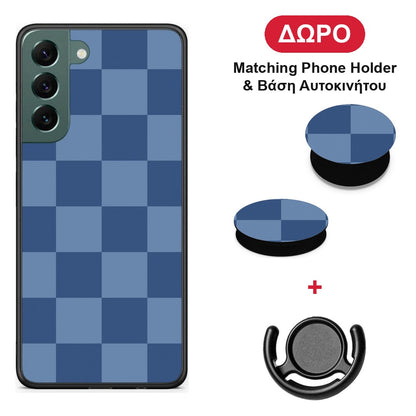 Denim Blue Checkerboard - Samsung Galaxy S22 Plus θήκη + Δώρο Phone Holder & Βάση Αυτοκινήτου