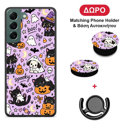 Halloween Black Cats on Lilac - Samsung Galaxy S22 Plus θήκη + Δώρο Phone Holder & Βάση Αυτοκινήτου