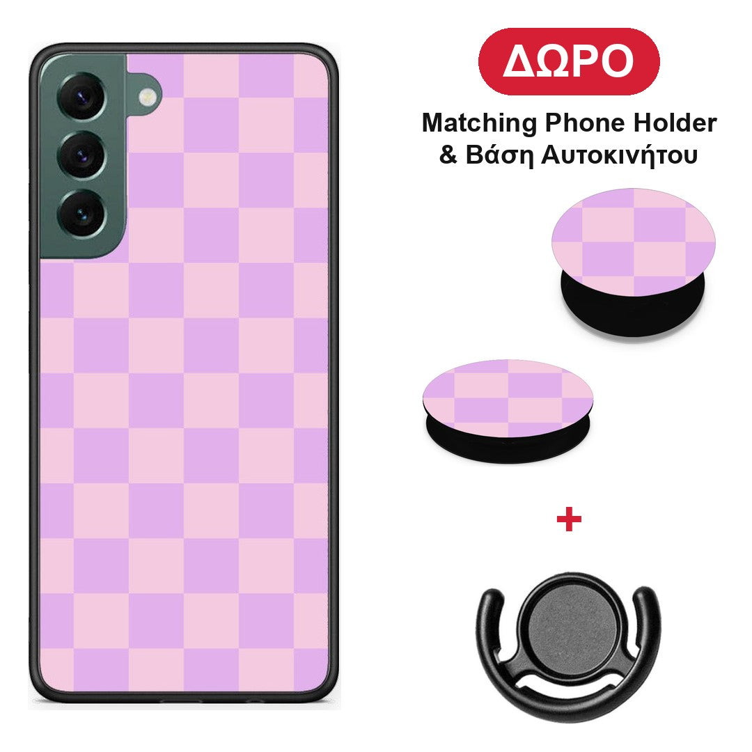 Lavender and Pink Checkerboard - Samsung Galaxy S22 Plus θήκη + Δώρο Phone Holder & Βάση Αυτοκινήτου