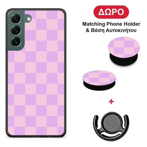 Lavender and Pink Checkerboard - Samsung Galaxy S22 Plus θήκη + Δώρο Phone Holder & Βάση Αυτοκινήτου