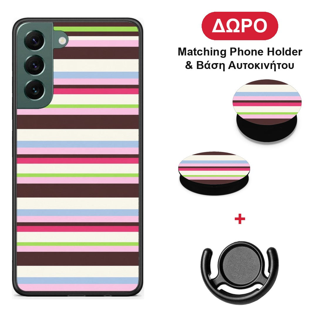 Multicolour Horizontal Stripes - Samsung Galaxy S22 Plus θήκη + Δώρο Phone Holder & Βάση Αυτοκινήτου