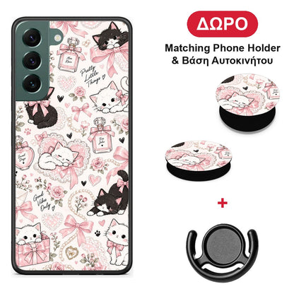 Pink Bows and Kittens Collage - Samsung Galaxy S22 Plus θήκη + Δώρο Phone Holder & Βάση Αυτοκινήτου