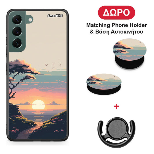 Pixel Sunset - Samsung Galaxy S22 Plus θήκη + Δώρο Phone Holder & Βάση Αυτοκινήτου