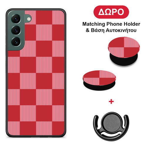 Red and Pink Striped Checks - Samsung Galaxy S22 Plus θήκη + Δώρο Phone Holder & Βάση Αυτοκινήτου