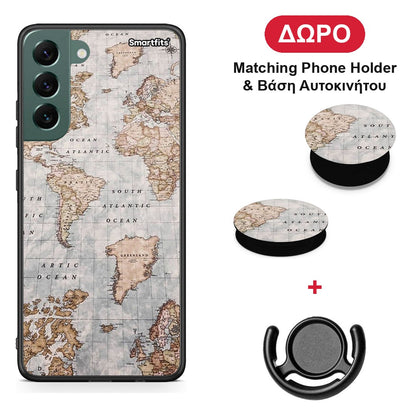 World Map - Samsung Galaxy S22 Plus θήκη + Δώρο Phone Holder & Βάση Αυτοκινήτου