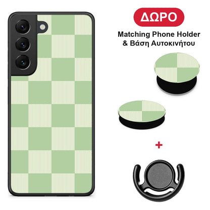 Sage and Cream Striped Checks - Samsung Galaxy S22 θήκη + Δώρο Phone Holder & Βάση Αυτοκινήτου
