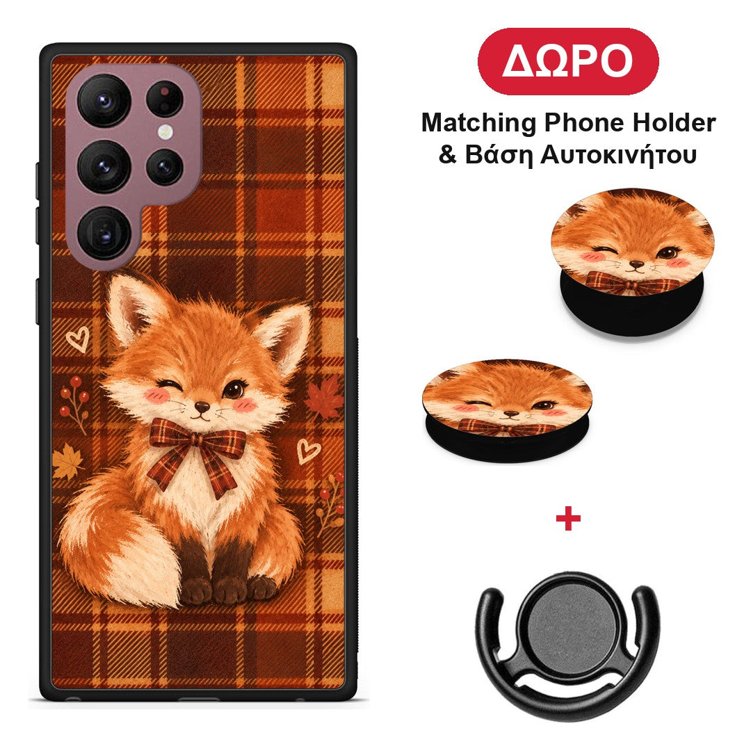 Fox on Autumn Tartan - Samsung Galaxy S22 Ultra θήκη + Δώρο Phone Holder & Βάση Αυτοκινήτου
