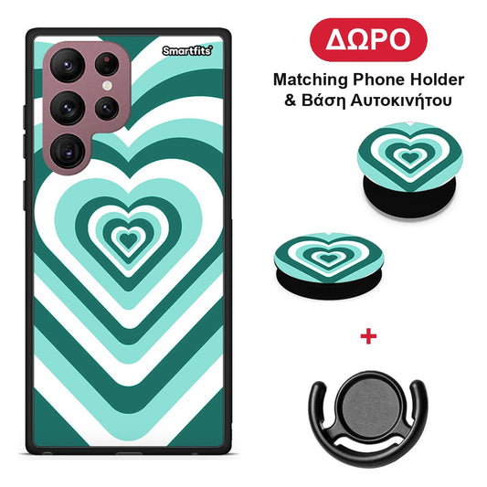 Green Hearts - Samsung Galaxy S22 Ultra θήκη + Δώρο Phone Holder & Βάση Αυτοκινήτου
