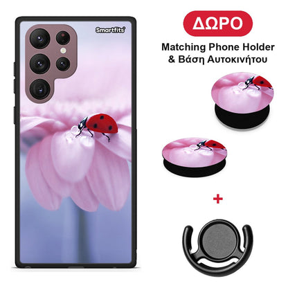 Ladybug Flower - Samsung Galaxy S22 Ultra θήκη + Δώρο Phone Holder & Βάση Αυτοκινήτου