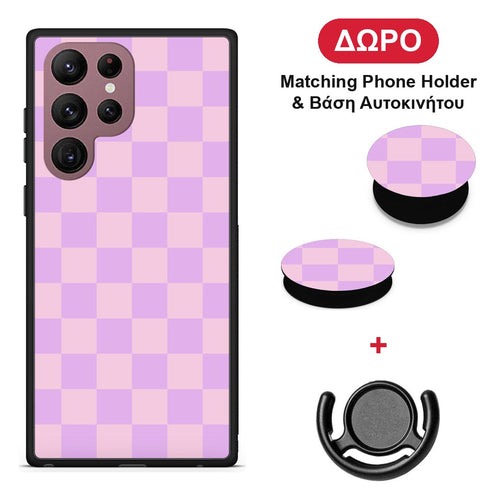 Lavender and Pink Checkerboard - Samsung Galaxy S22 Ultra θήκη + Δώρο Phone Holder & Βάση Αυτοκινήτου