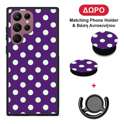 Mint Polka Dots on Purple - Samsung Galaxy S22 Ultra θήκη + Δώρο Phone Holder & Βάση Αυτοκινήτου