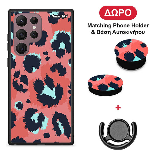 Animal Pink Leopard - Samsung Galaxy S22 Ultra θήκη + Δώρο Phone Holder & Βάση Αυτοκινήτου