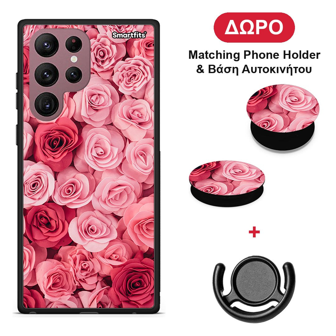 Valentine RoseGarden - Samsung Galaxy S22 Ultra θήκη + Δώρο Phone Holder & Βάση Αυτοκινήτου