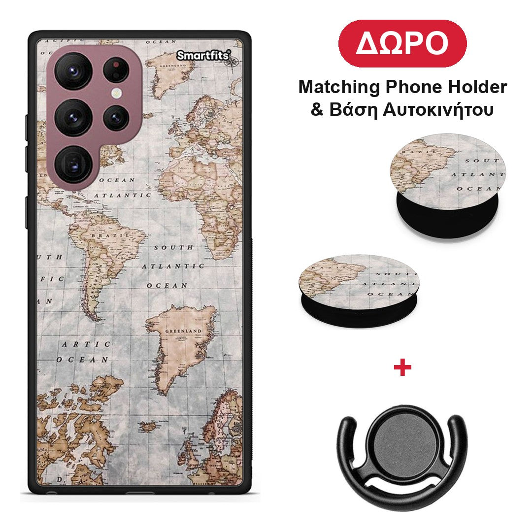 World Map - Samsung Galaxy S22 Ultra θήκη + Δώρο Phone Holder & Βάση Αυτοκινήτου