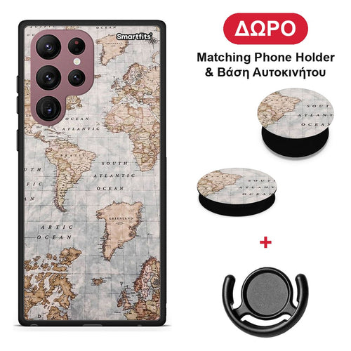 World Map - Samsung Galaxy S22 Ultra θήκη + Δώρο Phone Holder & Βάση Αυτοκινήτου