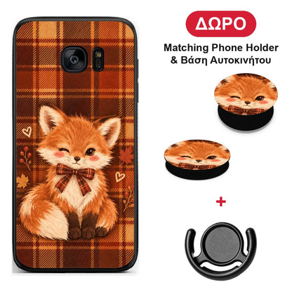 Fox on Autumn Tartan - Samsung Galaxy S7 Edge θήκη + Δώρο Phone Holder & Βάση Αυτοκινήτου