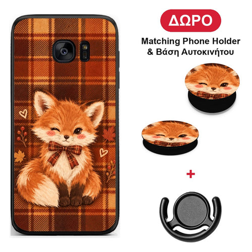 Fox on Autumn Tartan - Samsung Galaxy S7 Edge θήκη + Δώρο Phone Holder & Βάση Αυτοκινήτου