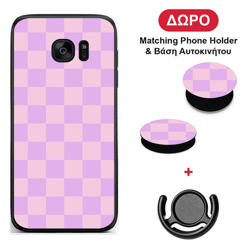 Lavender and Pink Checkerboard - Samsung Galaxy S7 Edge θήκη + Δώρο Phone Holder & Βάση Αυτοκινήτου