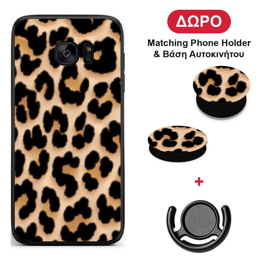 Leopard Print Tan Large - Samsung Galaxy S7 Edge θήκη + Δώρο Phone Holder & Βάση Αυτοκινήτου