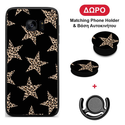 Leopard Stars on Black - Samsung Galaxy S7 Edge θήκη + Δώρο Phone Holder & Βάση Αυτοκινήτου