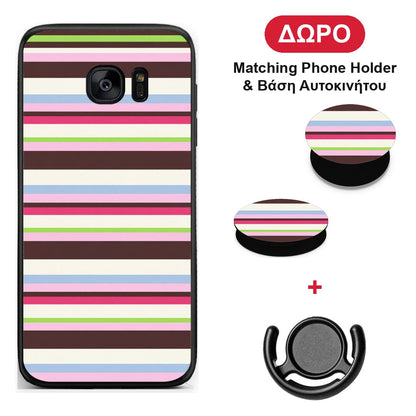 Multicolour Horizontal Stripes - Samsung Galaxy S7 Edge θήκη + Δώρο Phone Holder & Βάση Αυτοκινήτου