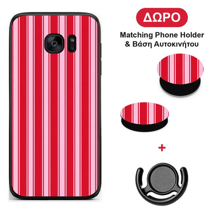 Red and Pink Vertical Pinstripes - Samsung Galaxy S7 Edge θήκη + Δώρο Phone Holder & Βάση Αυτοκινήτου