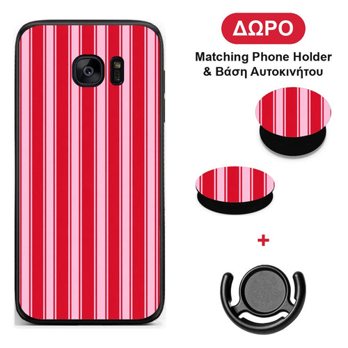 Red and Pink Vertical Pinstripes - Samsung Galaxy S7 Edge θήκη + Δώρο Phone Holder & Βάση Αυτοκινήτου