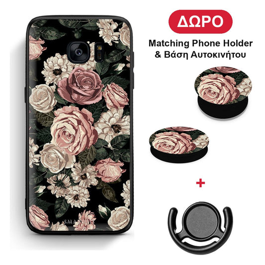 Flower Wild Roses - Samsung Galaxy S7 θήκη + Δώρο Phone Holder & Βάση Αυτοκινήτου